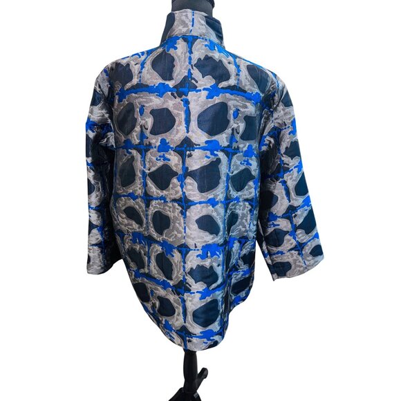 Ali Miles XL Blue Silver Abstract Statement Jacket Office Evening Artsy Blazer - Picture 2 of 11